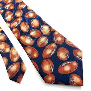 Phineas Creed Blue Football‎ Polyester Jacquard Print Short Tie